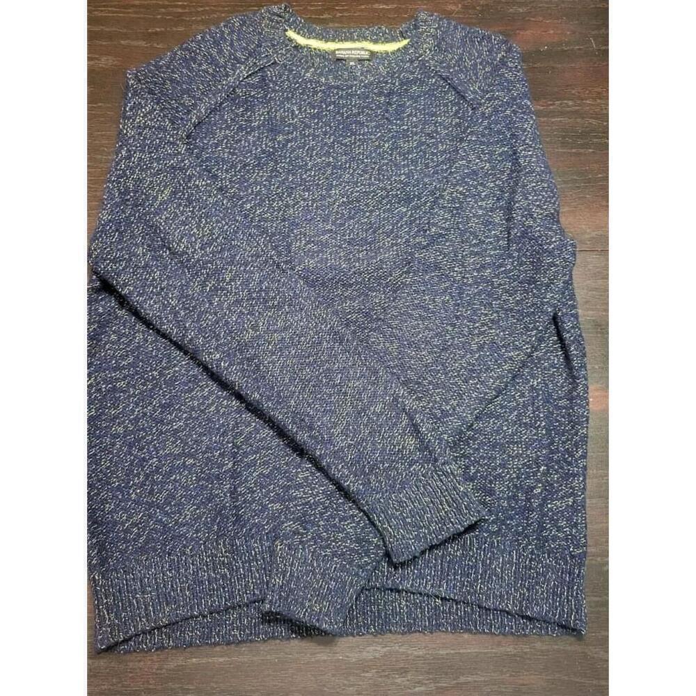 Banana Republic Wool Sweater Mens XL Made Of Italian Yarn Wool Blend Blue Lime